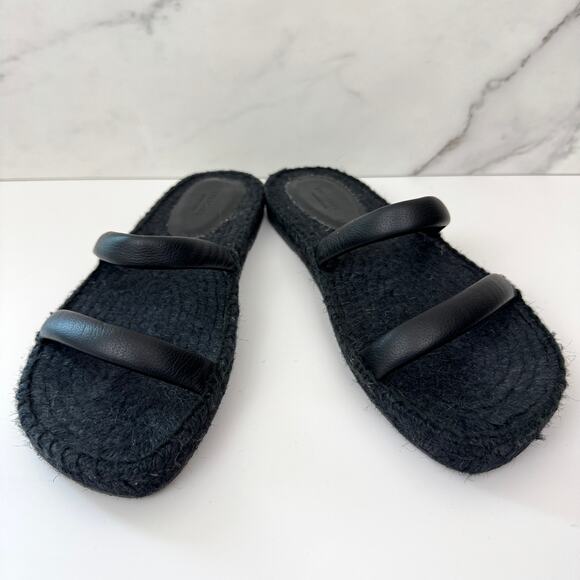Everlane Womens Espadrille Sandals Size 9 Leather Jute Minimal Summer Black - Picture 1 of 8